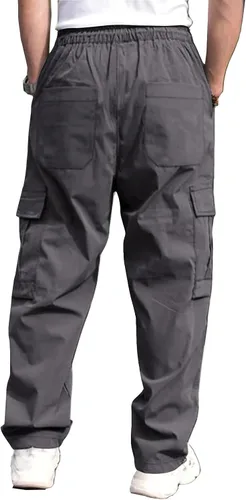 Vista 4 de THWEI Pantalones cargo para hombre, casuales, con cordón, de algodón, pantalones de trabajo al aire libre