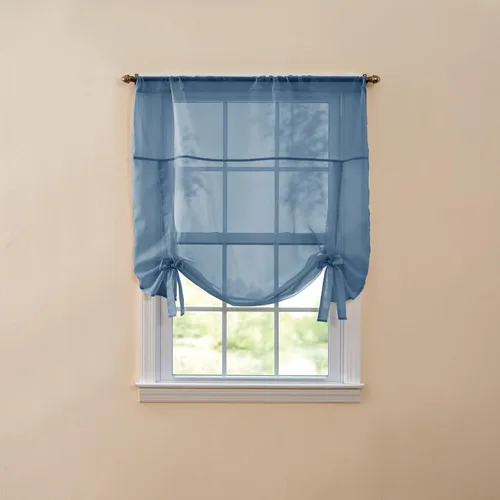 Vista 6 de BrylaneHome BH Studio - Persiana de gasa transparente con amarre, 32 pulgadas de ancho y 44 pulgadas de largo, hojas de otoño