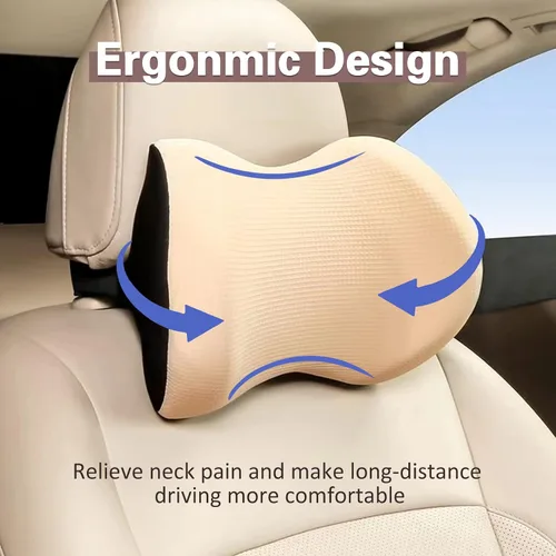 Vista 6 de Almohada súper cómoda para el reposacabezas del coche, almohada para el coche para aliviar el dolor de cuello con correa ajustable, 100% espuma Beige