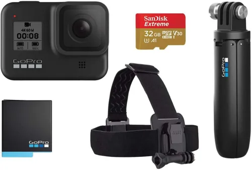 Vista 2 de GoPro Hero8 Black Holiday Bundle: incluye Hero8 Black Camera Plus Shorty, Strap Head, Tarjeta SD de 32GB y 2 baterías recargables