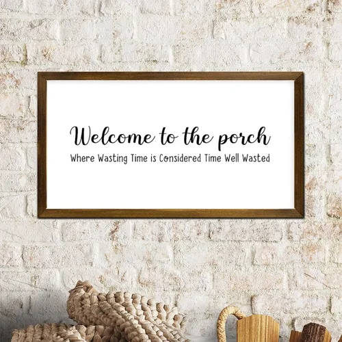 Vista 4 de Letreros enmarcados de madera con texto en inglés "Welcome to The Porch", con texto en inglés "Welcome to The Porch", con texto en inglés "Welcome