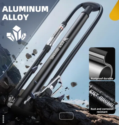 Vista 6 de Mini bomba de bicicleta portátil para bicicleta, bomba de bicicleta de aleación de aluminio de 160 PSI, se adapta a válvulas Presta y Schrader