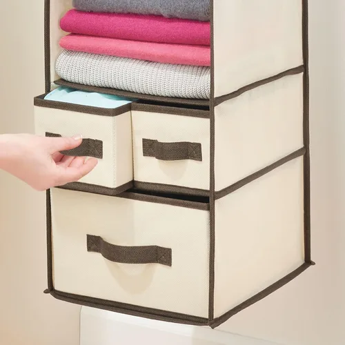 Vista 6 de mDesign - Organizador de almacenamiento para barra de guardarropa, 7 estantes, 3 cajones
