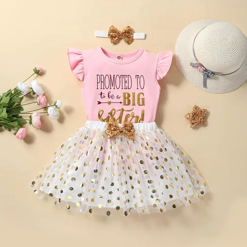 Vista 9 de CBNRLOPOP Toddler Kids Baby AnnouncementPromoted to Big Sister Outfits Long Sleeve T-Shirt Tank Top Dot Mesh Tutu Skirt