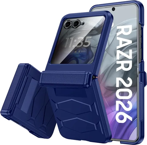 Vista 24 de Vizvera para Motorola Razr 2024 - Funda con tapa con bisagra, protector de pantalla incorporado, a prueba de golpes, funda todo en uno para Negro
