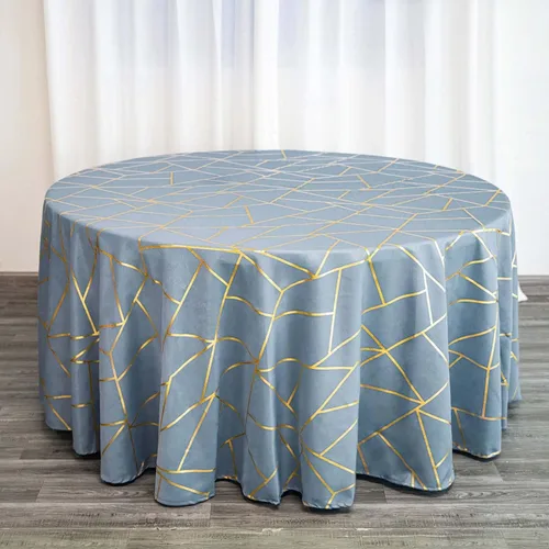 Vista 46 de Efavormart - Mantel redondo de poliéster de 120 pulgadas con patrón geométrico dorado Morado
