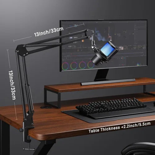 Vista 9 de MAONO Brazo articulado para micrófono: Brazo de micrófono de suspensión metálica ajustable para podcast, juegos, transmisión, grabación