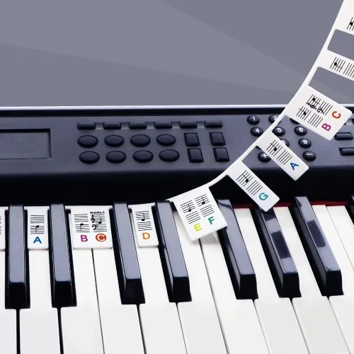 Vista 9 de Pegatinas para teclado de piano, etiquetas extraíbles de silicona para 61 teclas, color negro Reusable Silicone Piano Key Labels For Beginners
