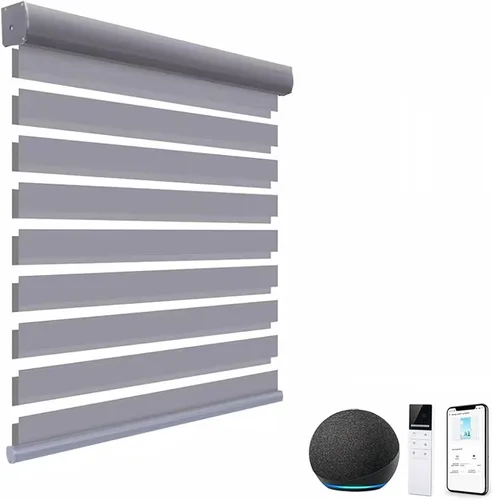 Vista 12 de tipiace Persianas inteligentes de cebra motorizadas con cable duro con Alexa Google Home, tela filtrante de luz de doble capa, persianas Negro