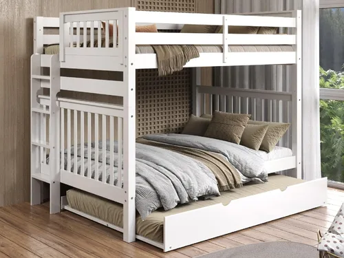 Vista 9 de Bedz King Literas de tamaño matrimonial sobre estilo misión completa con escalera final y cama nido completo, color blanco