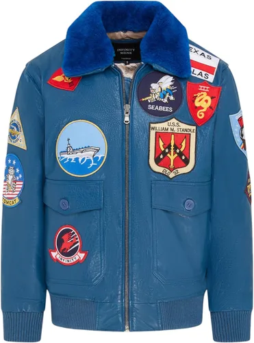 Vista 8 de Chaqueta bomber de piel de vuelo Air Force A2 para hombre con cuello de oveja y parches Negro
