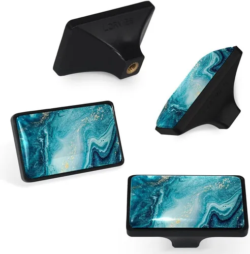 Vista 2 de LORVIES Paquete de 4 pomos decorativos de mármol de 1.65 pulgadas para gabinete, vidrio ABS corto rectangular negro, manijas de puerta de cajón