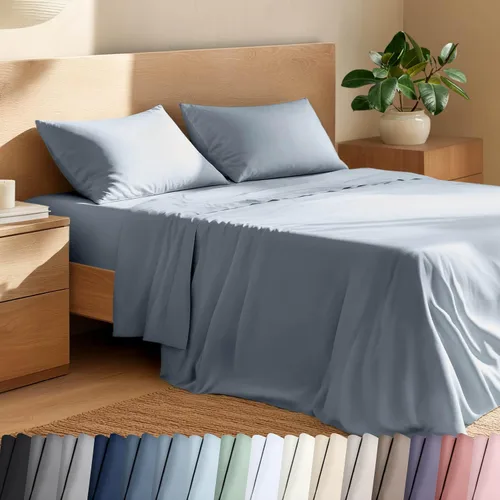 Vista 16 de Bare Home Juego de sábanas y fundas de almohada de 100 % algodón orgánico para cama individual, tejido percal vigoroso, ligero y transpirable