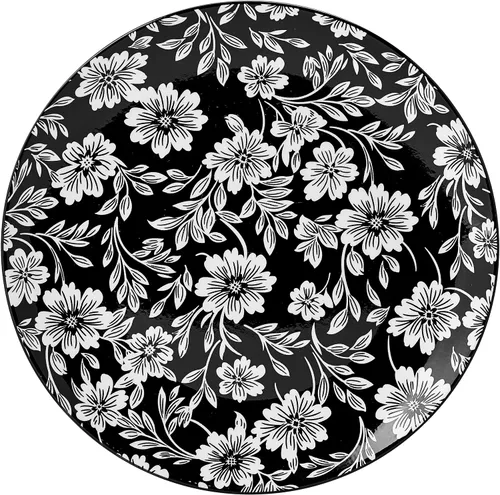 Vista 7 de Pfaltzgraff Midnight Blooms - Juego de vajilla de gres floral de 12 piezas, plato, tazón y recipiente, servicio para 4, negro