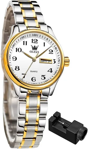 Vista 11 de OLEVS Relojes para Mujeres Vestido de Negocios Femenino Damas para Muñeca Pequeña Reloj Tono Dorado y Plateado Banda de Acero Inoxidable Analógico