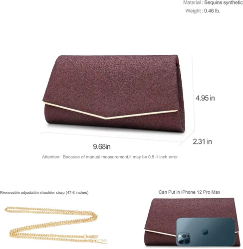 Vista 6 de Bolsos de mano brillantes para mujer, bolso de noche para mujer, bolso de mano para mujer, bolso de mano para fiesta, graduación, boda
