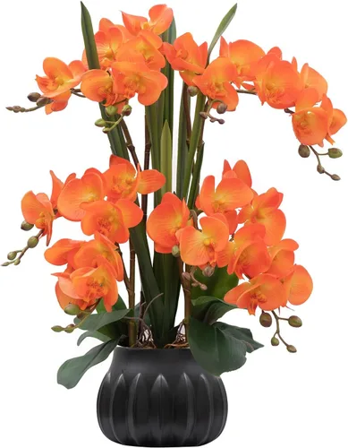 Vista 18 de CXGS Planta de orquídeas artificiales de 20.9 pulgadas, orquídeas artificiales de tacto real en jarrón de cerámica, arreglo floral de Phalaenopsis