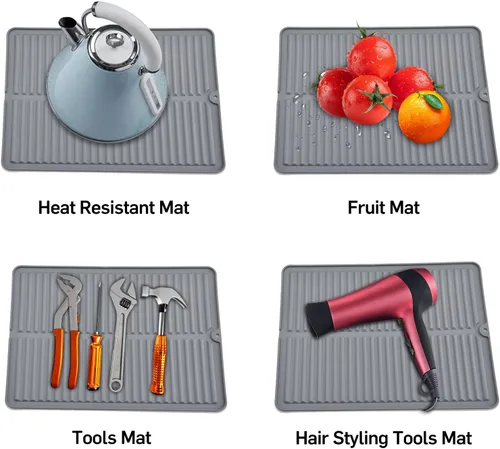 Vista 4 de Suruid Tapete de silicona para secado de platos para múltiples usos, fácil de limpiar, resistente al calor para encimera de cocina o fregadero