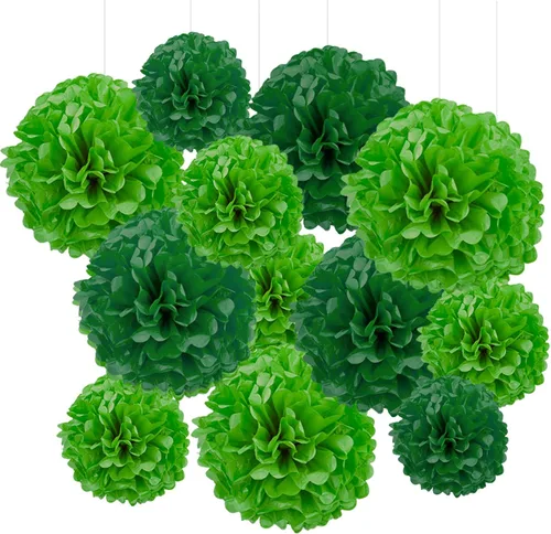 Vista 15 de GAKA Pompones de papel de seda rosa intenso (rojo rosa), rosa y naranja, decoraciones para fiestas, flores de seda colgantes de 10 y 12 pulgadas, 12