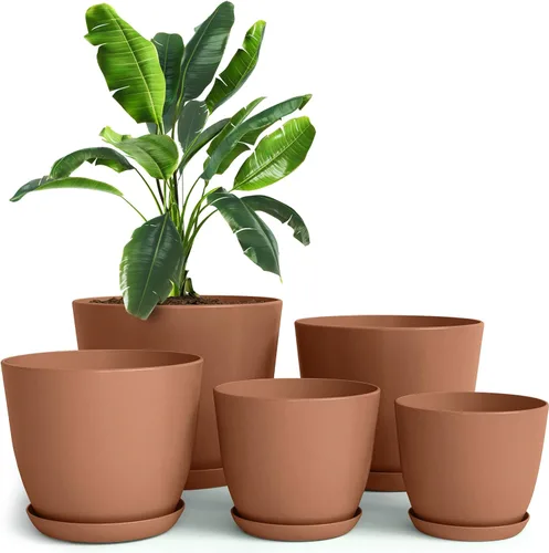 Vista 8 de Utopia Home - Macetas de Interior con Drenaje - Macetas de Flores de 7/6.6/6/5.3/4.8 Pulgadas para Plantas de Interior - Juego de 5 Macetas