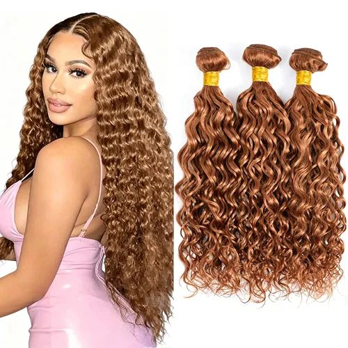 Vista 306 de P4613 Cabello humano rizado onda profunda marrón y paquetes mixtos 8 10 12 P4613 Ombre Marrón-Rubio-DP