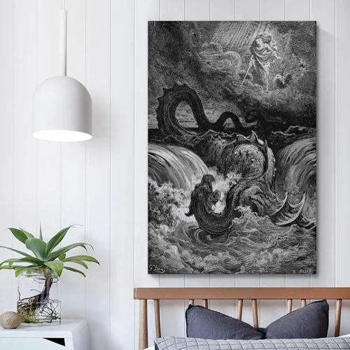 Vista 5 de Gustave Doré - Póster de arte famoso de La destrucción de Leviatán, pintura de pared, lienzo para regalo, impresiones de sala de estar, decoración
