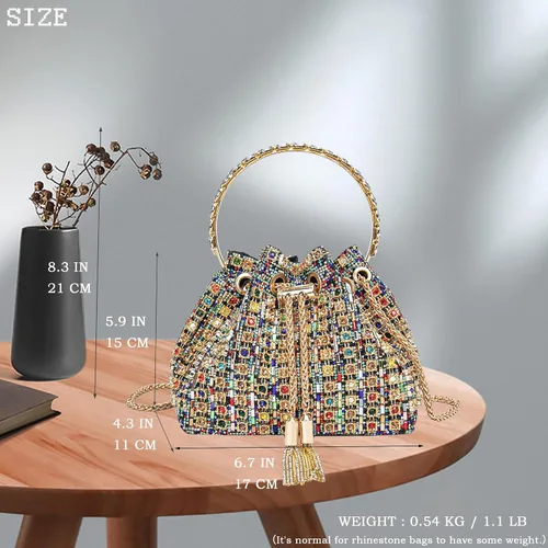 Vista 5 de Bolso de noche con diamantes brillantes para mujer, bolso de mano con diamantes de imitación para fiesta, baile de graduación, cóctel