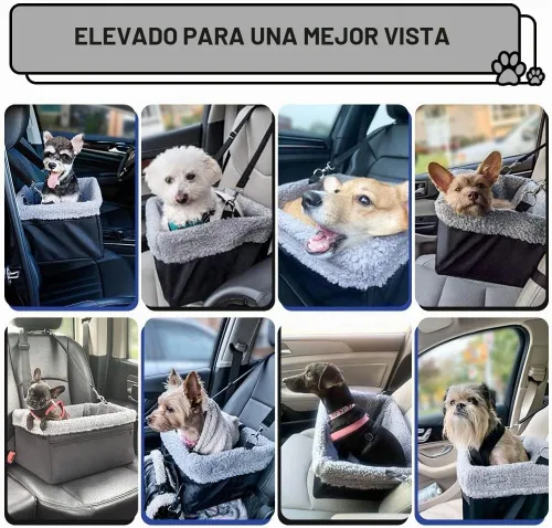 Vista 6 de Asiento de coche para perros pequeños de menos de 20 libras, asiento elevador con marco de metal, tela Oxford de doble capa, correa de seguridad