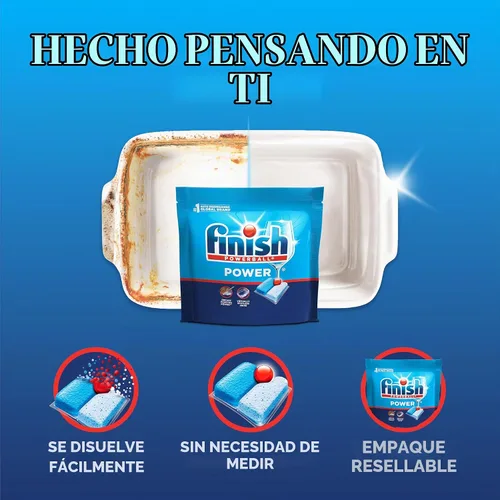 Vista 5 de Finish Power Cápsulas para lavavajillas, jabón detergente para lavavajillas sin enjuague previo para limpieza profunda y brillo con poder