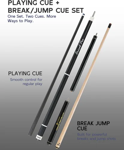 Vista 6 de CRICAL Pool Cue Set, 58" Pro Taper Carbon Fiber Playing Stick with 12.5mm Tip, 3/8×8 Joint, 54.3" Maple Jump Break Stick with 13.5mm Bakelite Tip