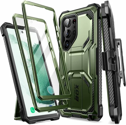 Vista 19 de i-Blason Armorbox - Funda para Samsung Galaxy S23 con soporte y clip para el cinturón, protector de pantalla integrado, 2 marcos frontales