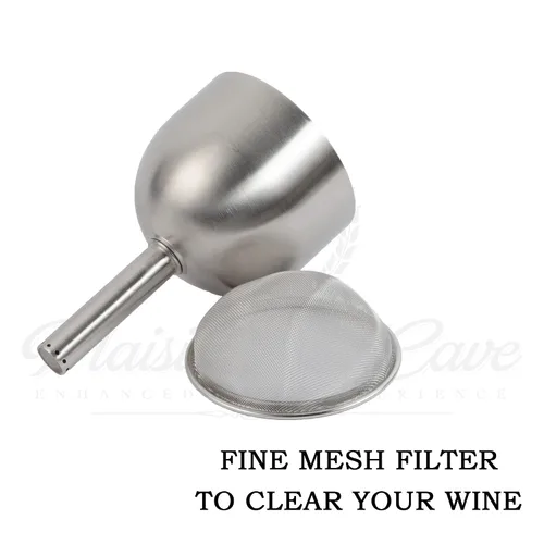 Vista 3 de Embudo de acero 3 en 1 con colador (ducha de vino + aireador + filtro) – Mejora el vino y limpia los residuos