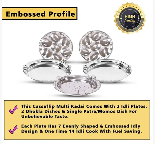 Vista 2 de Idli - Vaporizador multi Kadai de acero inoxidable resistente de alta calidad con fondo de inducción, juego de ollas incluidas, tamaño grande con 5
