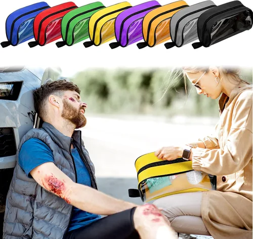 Vista 5 de Oudain 8 piezas Bolsa de primeros auxilios vacía 8 colores Bolsas de primeros auxilios portátiles Bolsa médica con cremallera y ventana transparente