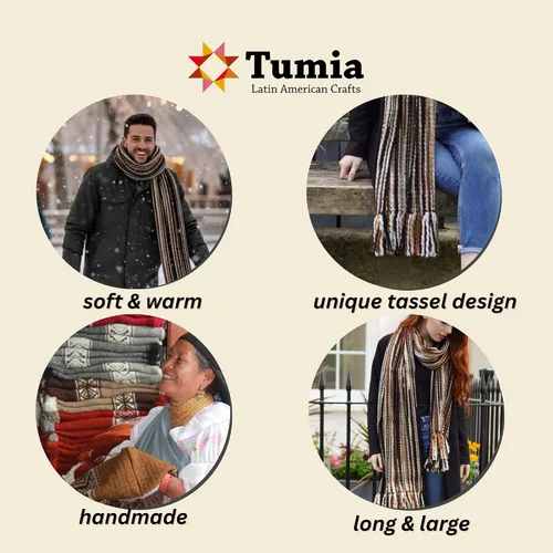 Vista 17 de Tumia LAC - Bufanda de lujo extra larga gruesa a rayas - Hecho a mano y muy cálido - Unisex