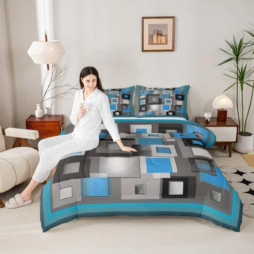 Vista 38 de Castle Fairy Juego de edredón con estampado azteca occidental, juego de ropa de cama geométrica a rayas marrones para niños y adolescentes