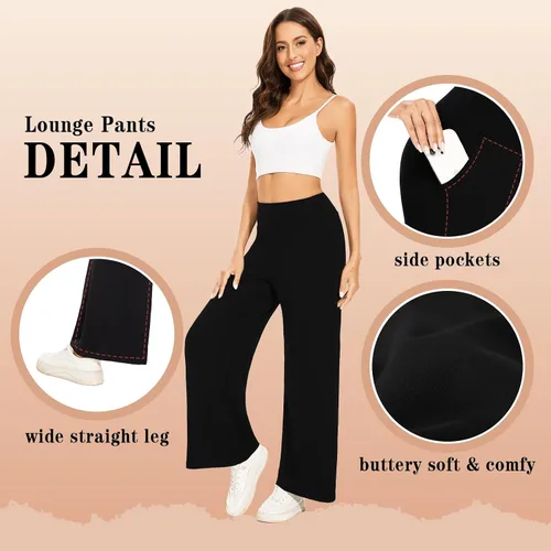 Vista 5 de FULLSOFT Paquete de 3 pantalones de yoga de pierna ancha para mujer, cómodos, holgados, de cintura alta, pantalones deportivos casuales