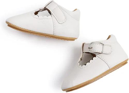 Vista 6 de QWZban Zapatos planos Mary Jane para bebés y niñas con Bownot, suela suave, suela suave, piel sintética, recién nacidos, primeros pasos, para fiesta