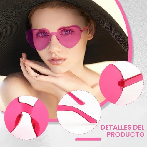 Vista 2 de Lentes de sol con forma de corazón, 2 pares de lentes de sol en forma de corazón, gafas de sol rave para mujeres, regalos de fiesta Paquete de 12