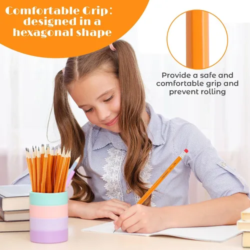 Vista 5 de Hapikalor Paquete de 360 lápices amarillos afilados #2 con borradores, paquete a granel de lápices de grafito para escuela, aula, suministros