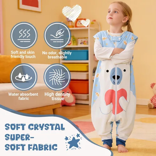 Vista 4 de MICHLEY - Saco de dormir para niños pequeños con pies, recién nacidos, bebés sin mangas, saco de dormir con cremallera de 2 vías, manta portátil Oso