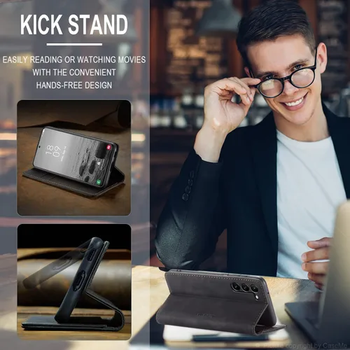 Vista 4 de Kowauri Funda para Samsung Galaxy S23, diseño clásico de piel con cierre magnético, con ranura para tarjetero, a prueba de golpes, funda protectora