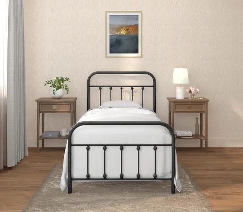 Vista 16 de Golden Gate Beds - Estructura de cama de plataforma de metal estilo victoriano con cabecera y pie de cama de hierro forjado antiguo, base de colchón