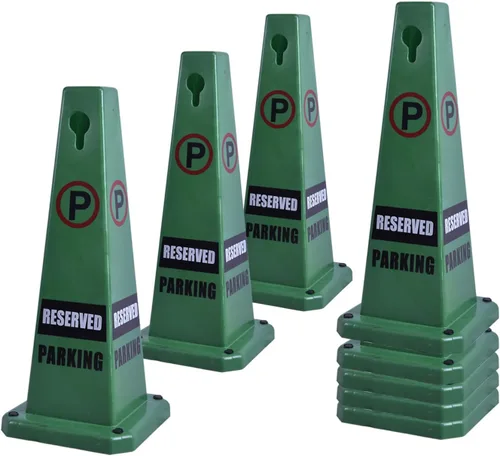 Vista 26 de Conos de precaución de 26.5 pulgadas, letreros de seguridad visibles de 4 lados con base de goma pesada, advertencia para prevención de resbalones