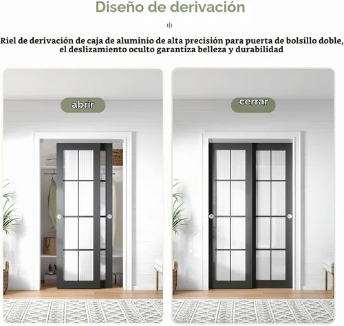 Vista 3 de EaseLife Kit de herrajes para puerta corredera doble bypass de 4 pies/48 pulgadas, grado comercial, aluminio, riel bypass para puertas de armario