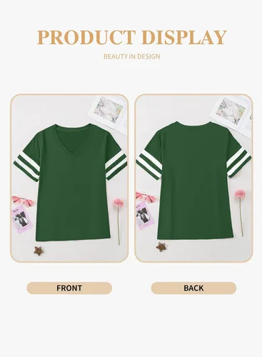 Vista 93 de Eytino Blusas de talla grande para mujer, cuello en V, manga corta, a rayas, casual, holgada, con bolsillo (1X-5X)