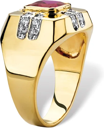 Vista 2 de PalmBeach Jewelry - Anillo para hombre, chapado en oro amarillo, corte cuadrado, rubí rojo, espinela azul y circonita cúbica