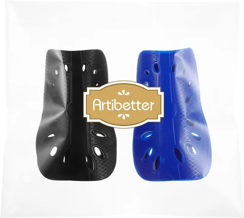 Vista 6 de Artibetter 2 pares de espinilleras de fútbol para niños con correas ajustables, equipo de fútbol perforado transpirable para niños y niñas,