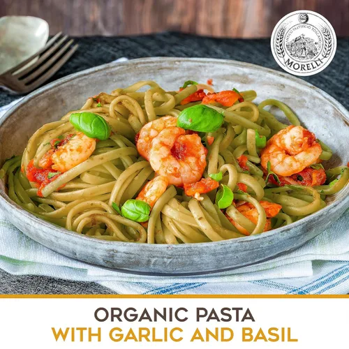 Vista 3 de Morelli Pasta italiana orgánica de ajo y albahaca Linguine - Pasta gourmet hecha a mano en pequeños lotes, sémola de trigo duro, Al Dente, pasta