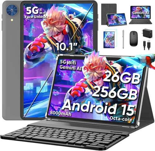 Vista 9 de Tablet de 10 pulgadas, tableta Android 15 2026 con teclado, 26 GB+256 GB+2 TB expandir, tabletas PC con Gemini AI, Octa-Core, 8000 mAh, WiFi 5G